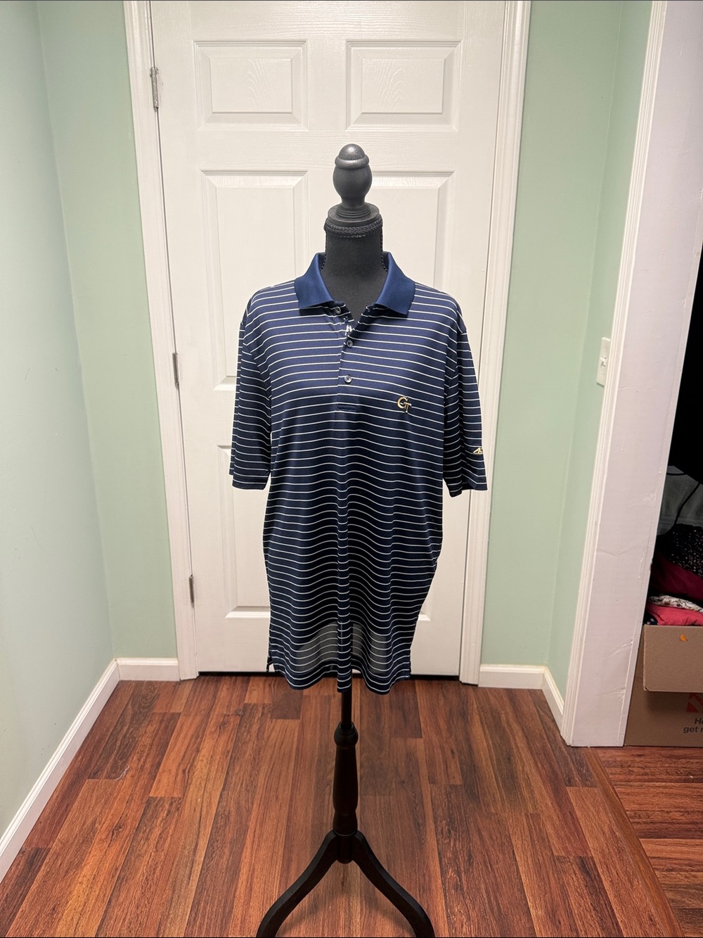 Bobby Jones Navy and White Striped Polo GA tech ACC edition